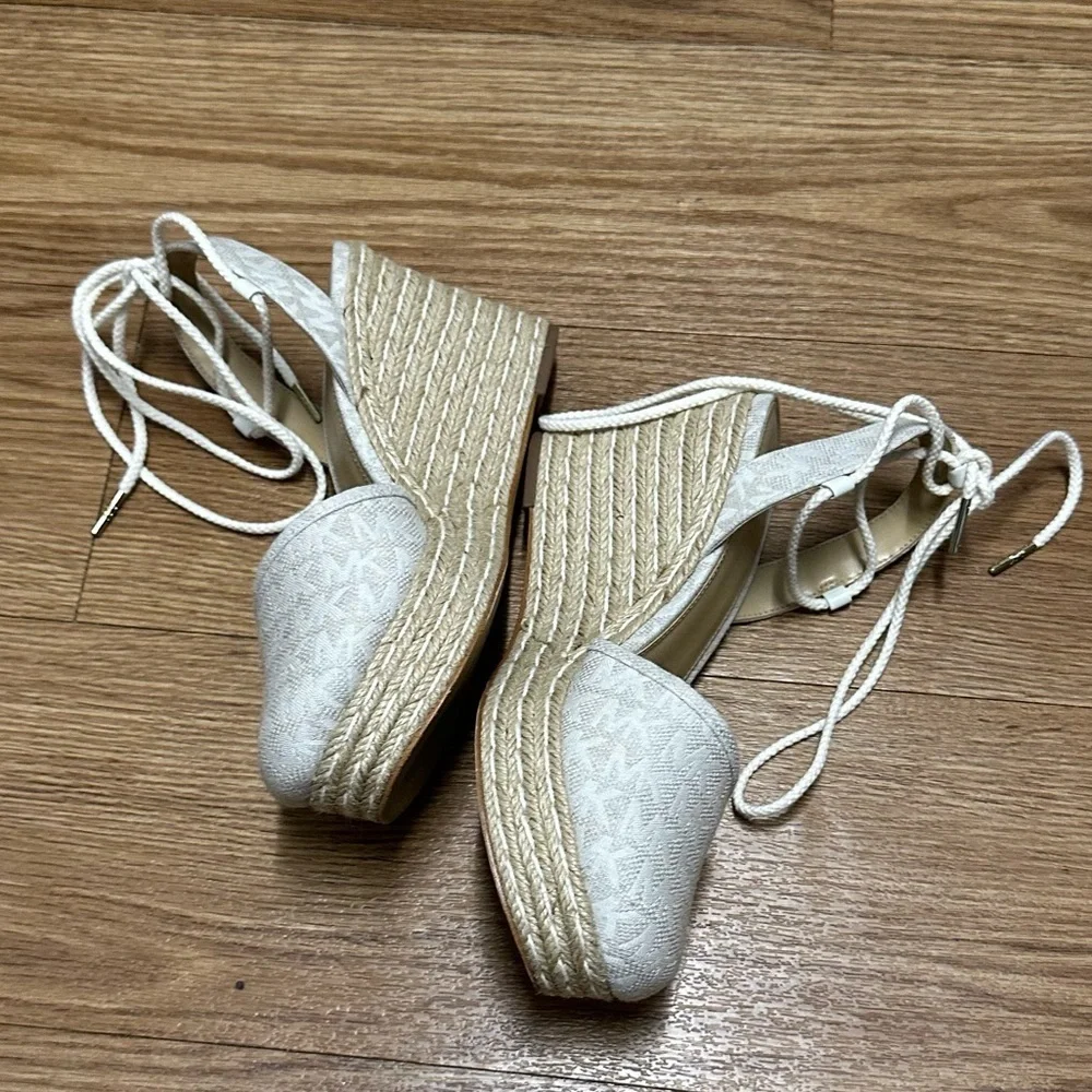 MICHAEL KORS Wedge Monogram Platform Sandals Espadrilles